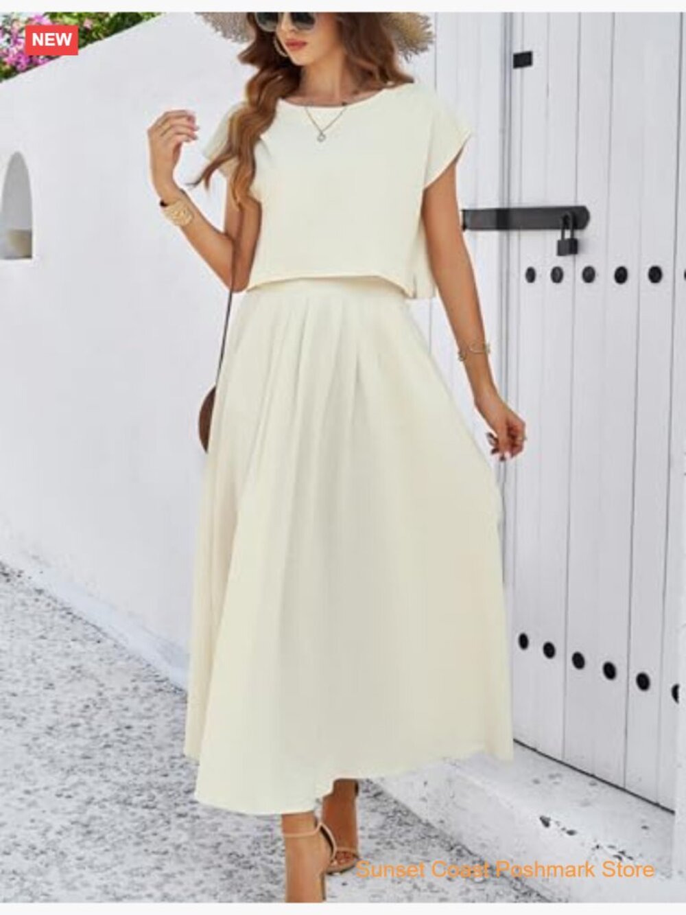 Cap Sleeve Top Elastic Waist Maxi Skirt Set with Pockets 100% Viscose - Picture 3 of 7